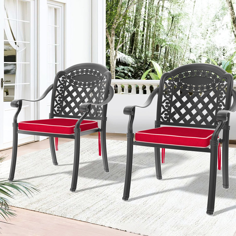 2Pcs Cast Aluminum Dining Chairs With Black Frame And Cushions - Transform Your Outdoor Area Into Patio Chair  2Pcs  Enjoy A Comfortable Time Rust Water ,