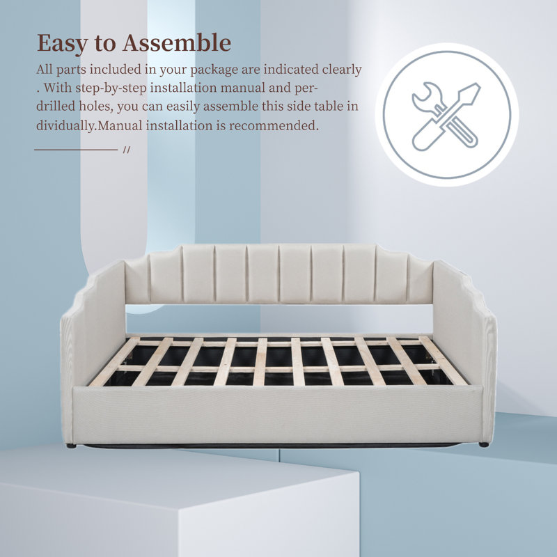 Linen Upholstered Daybed With Lift-Up Storage, Beige
