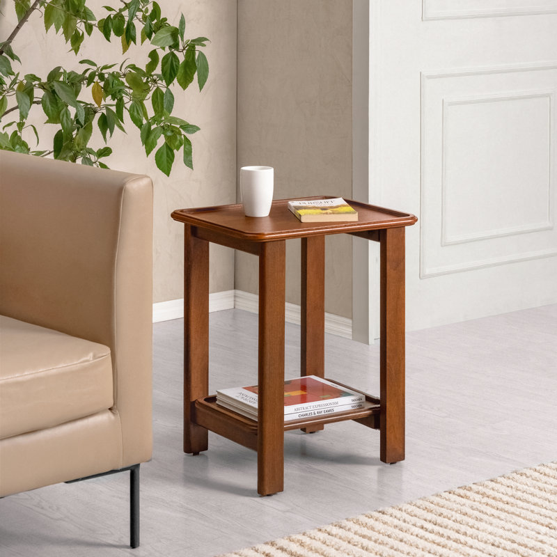 Santorini Solid Wood End Table with 2-Tier Storage