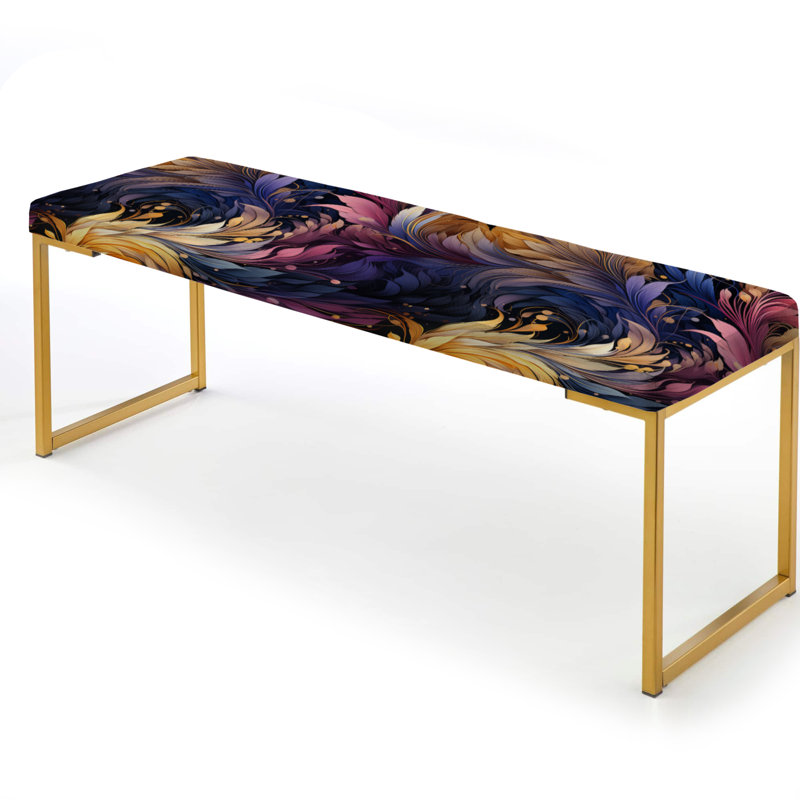 Multicolore élégant charme de plumes - banc rembourré floral doré