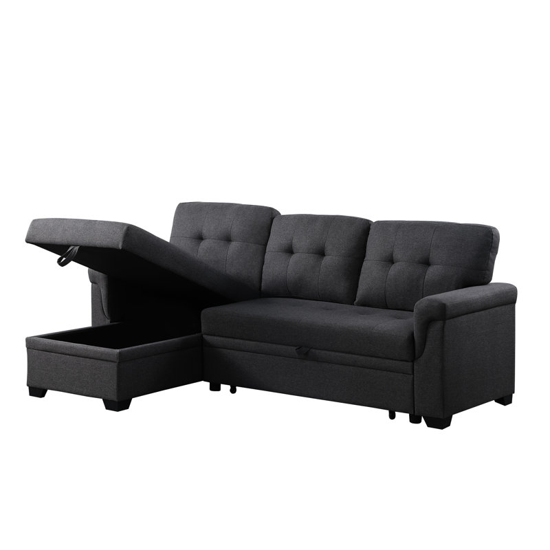 Canapé modulaire 84 po avec toile de lin gris foncé, hauteur 35 po, canapé-lit modulaire réversible en lin à piqûres moelleuses, rangement, profondeur de siège 18 po, rembourrage en mousse