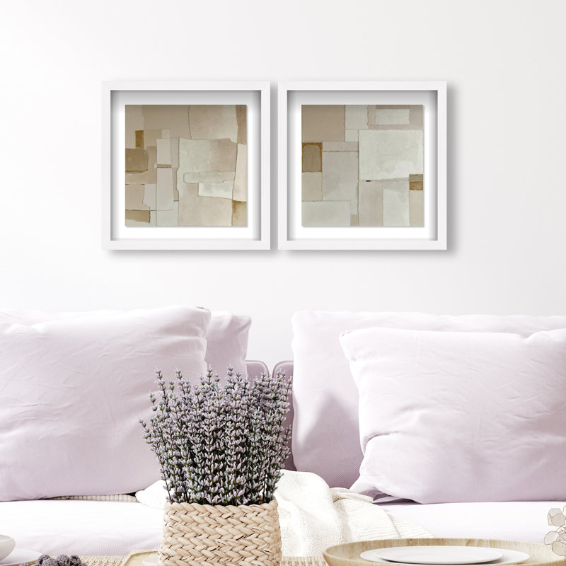 Vanilla Set Shadowbox Abstract Print by Oliver Gal, Black Frame, 12 x 12, 13.5"H x 13.5"W, White Shadowbox
