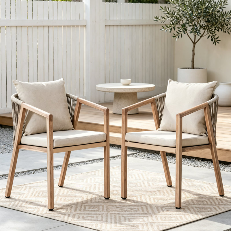 Chaises de salle à manger en osier à structure métallique avec coussins amovibles, pour l'intérieur et l'extérieur