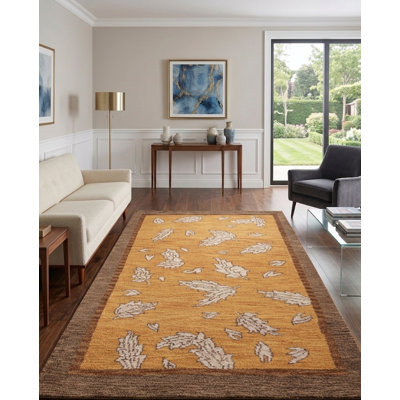 Or | Tapis d'intérieur brun en laine brun fait à la main