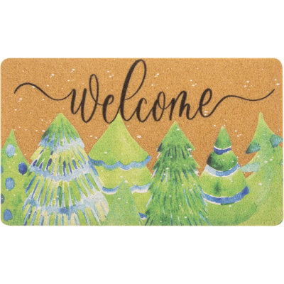 Hiver-Pin-Arbres de bienvenue-Paillasson extérieur-Entrée - Tapis de porte d'entrée intérieur saisonnier-Noël en coco-antidérapant