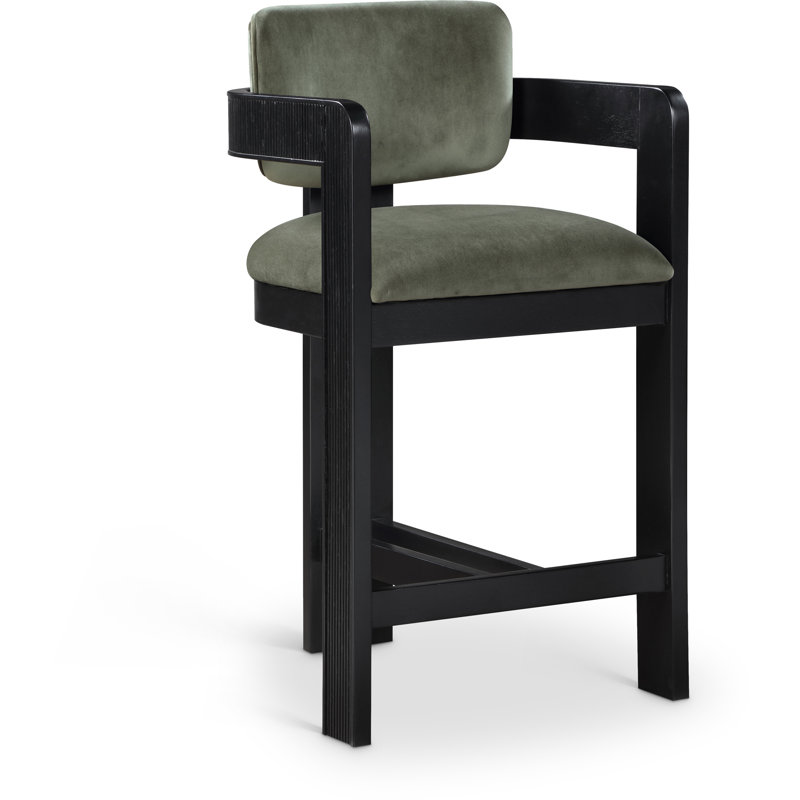Tabouret rembourré Sacha Howley, Noir, Velours, Vert