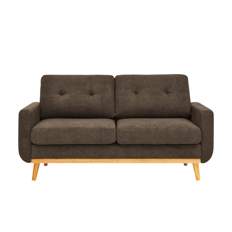 Omira 67.7" Wide Mid-Century Modern Upholstered Loveseat With Solid Wood Legs, Brown