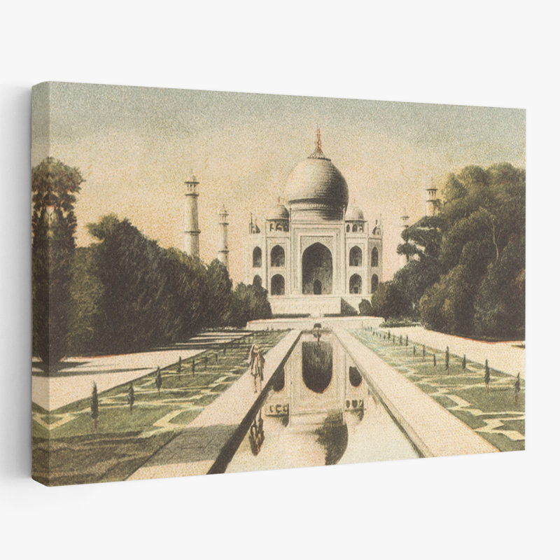Taj Mahal carte postale I - Gravure de bâtiment d'architecture, art global, H 16 po x l 24 po