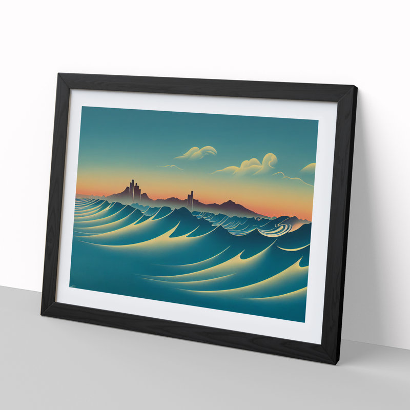 Art Deco Ocean View - Single Picture Frame Print, Black Framed, 46cm H x 64cm W x 2cm D