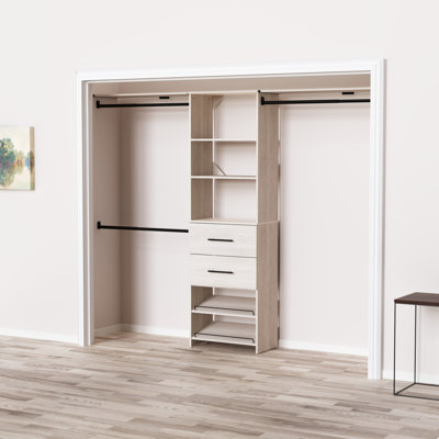 SuiteSymphony 84" W -120" W Closet System Kit with Drawers, Top Shelves and Shoe Shelves