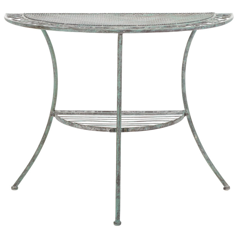 Graddy 31.5" Outdoor Half Moon Console Table, Antique Green