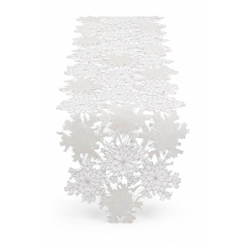 Shimmer Snowflake Embroidered Cutwork Table Runner, 36" L x 16" W
