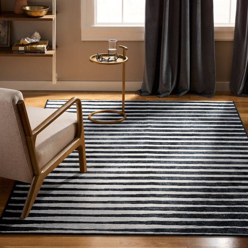 Tapis lavable à la machine EVERWASH Haven Modern Stripe avec technologie AirFlo, noir / gris, 8 pi x 10 pi, Noir / Gris