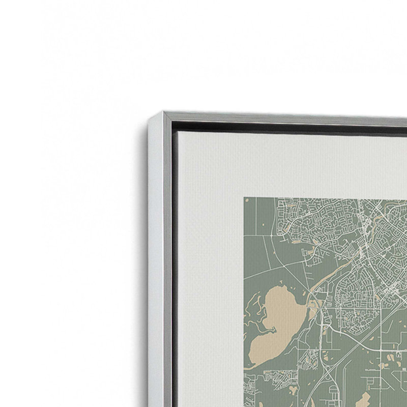 Edmonton Street Map, reproduction d'art sur toile, 12 po x 18 po, Cadre flottant en chrome poli