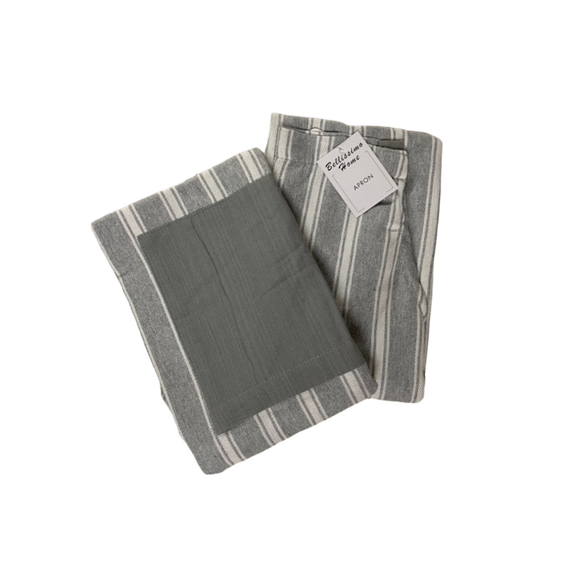 Striped Cotton Bib Apron, Grey