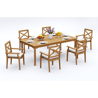 5 Pcs Grade-A Teak Wood Dining Set: 83" Rectangle Table And 4 Granada Stacking Arm Chairs #11GR1804