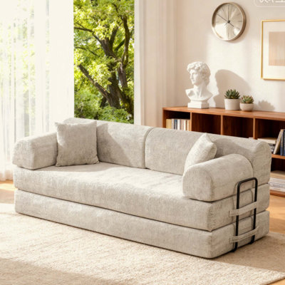 Convertible Sleeper Sofa Bed,two-tone blended Bouclé fabric Folding Mattress Couch with Fixed-Shape Frame, Floor Sofa Lounge Couch for Living Room Bedroom