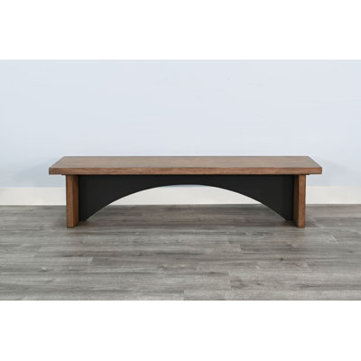 Modern Wood Dining Bench with Arched Accent Base by Loon Peak