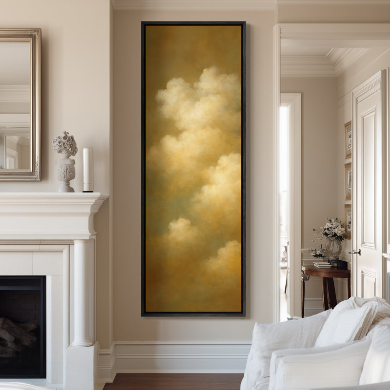 Grande art mural encadré sur toile - Ambre chaleureux et empreintes de ciel crème - 60 po x 20 po, H 60 po x l 20 po, Noir