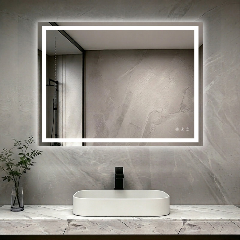 48" X 36" LED Bathroom Mirror With Dimmable Light Anti-Fog Lighted Vanity Mirror With 3 Color Modes, IP44 Waterproof Horizontal/Vertical Mount