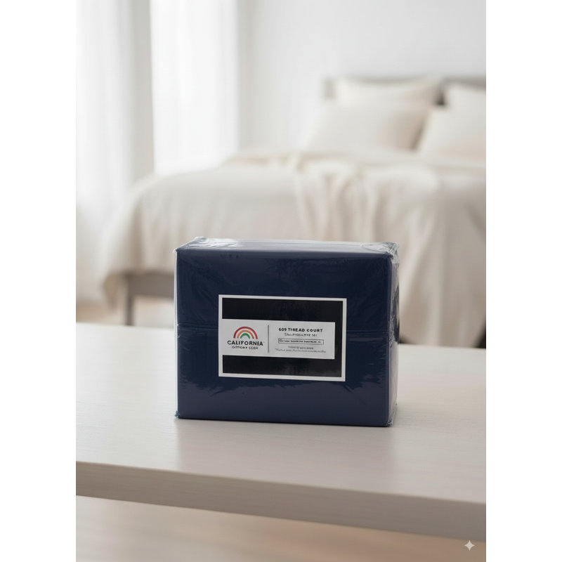 Rug Branch California Cotton Club 4 PC King Sheet Set – 600 Thread Count, 100% Long-Staple Cotton, Fits Thick Mattresses, Soft Sateen Weave, Breathable, Durable, Machine Washable – Navy