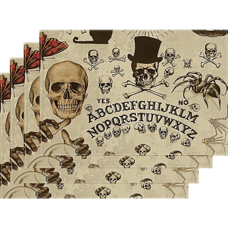 Ensemble de 4 napperons d'Halloween, décorations d'Halloween gothiques rétro | Décorations d'Halloween de table rétro saisonnier de style gothique rétro pour la cuisine de la maison, taille de la table: 12 po x 18 po, 100% polyester