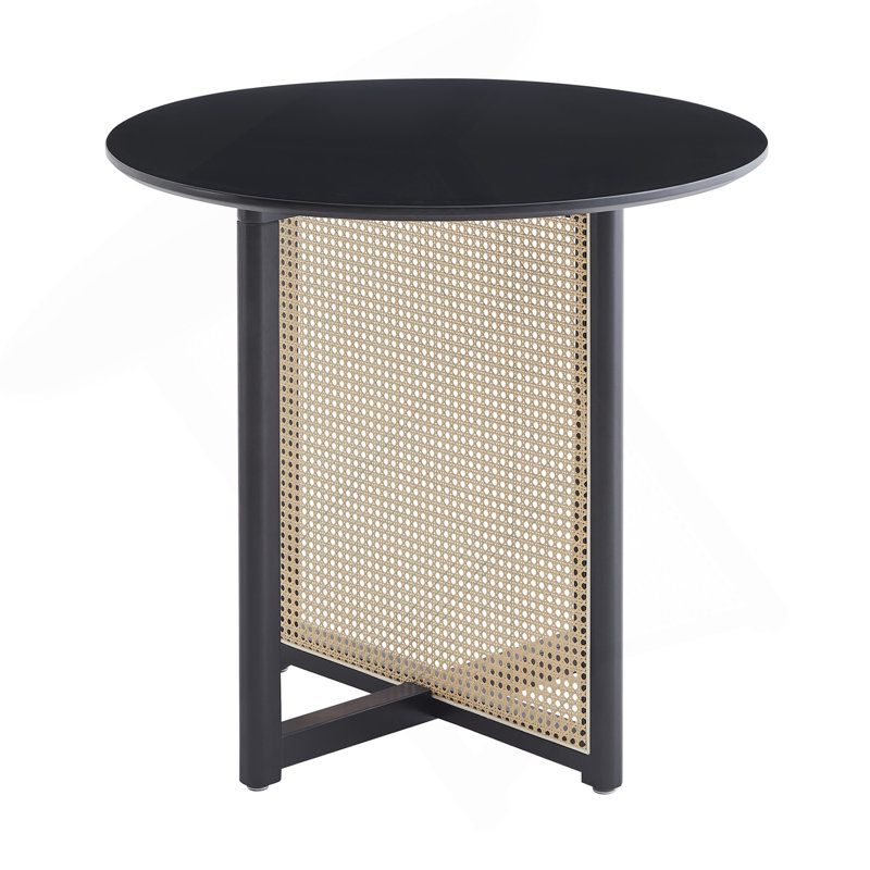 Table ronde en bois noir, fabrication entièrement en bois et en rotin, pour 2 à 4 personnes, diamètre 31,5 pouces