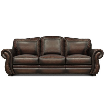 Balentine 102"" Genuine Leather Rolled Arm Sofa -  Eleanor Rigby, BALE-90-OPE-GREY-NUT-NH5