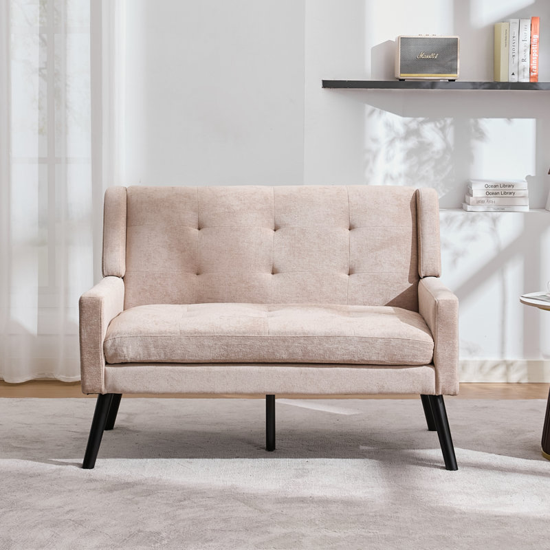 Canapé 47 po Mid-Century, Mélange de lin beige