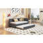Lit de jour rembourré avec couchette simple pour canapé-lit, pas de sommier tapissier, tissu en lin (gris)-528994974