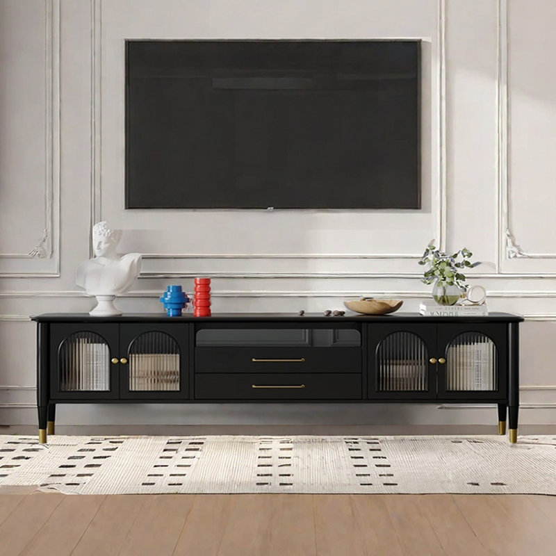 Meuble télé en bois massif rétro, Noir, noir, noir, noir, 94.48"