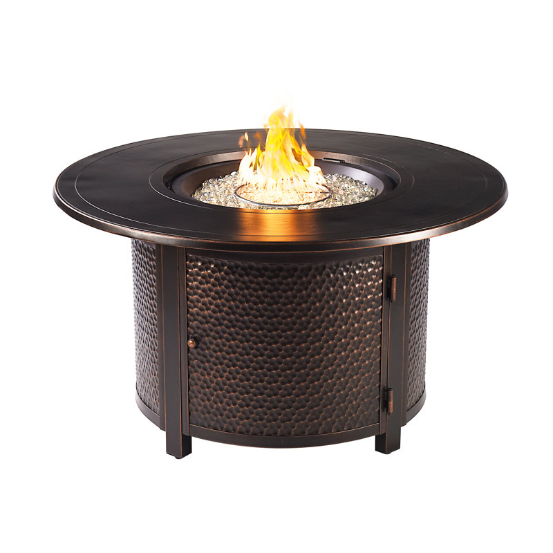Jaidan Round Aluminum Propane Smokeless Fire Pit Table with Hidden Fuel Tank, Antique Copper