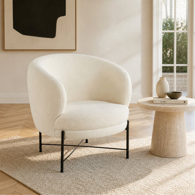 Chaise d'appoint contemporaine en métal noir et tissu sherpa blanc
