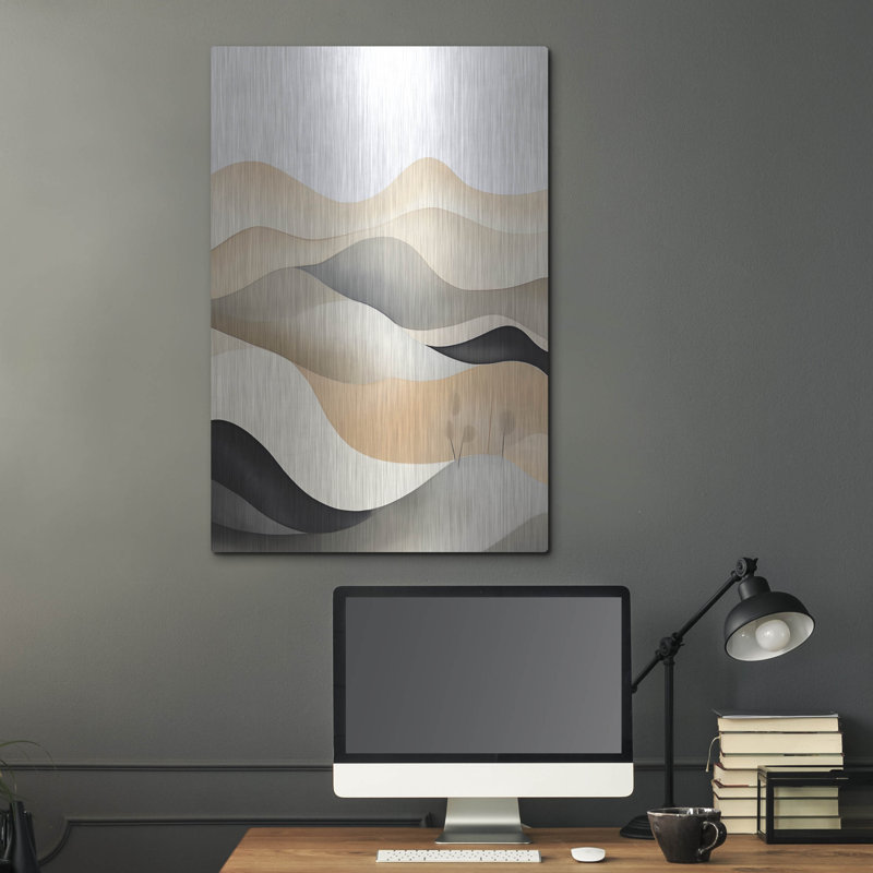 Ebern Designs « Black & Beige Landscape 1 » par Petals Prints Design, tableau mural en métal, 30,5 cm x 40,6 cm