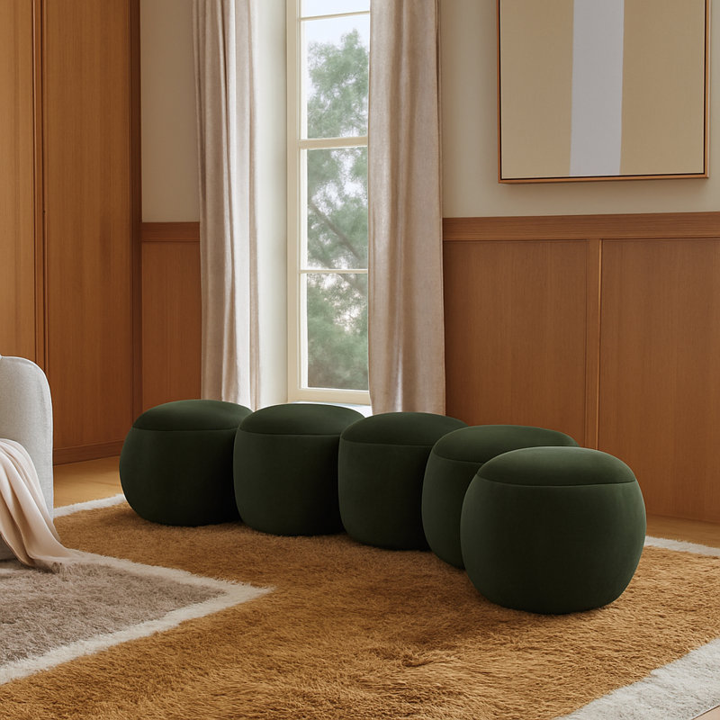 Banc en velours Apollo, Velours vert, H 18 po x l 74,50 po x P 38,50 po