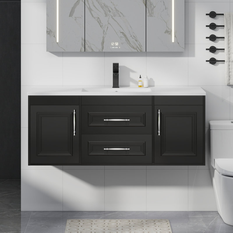 48" Single Bathroom Vanity Set With SMC Resin Sink Top, Black, 48"