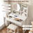 Modern Compact Vanity Set with 3-Color LED Lighted Mirror, Built-in Outlet & Stool, White-752405478