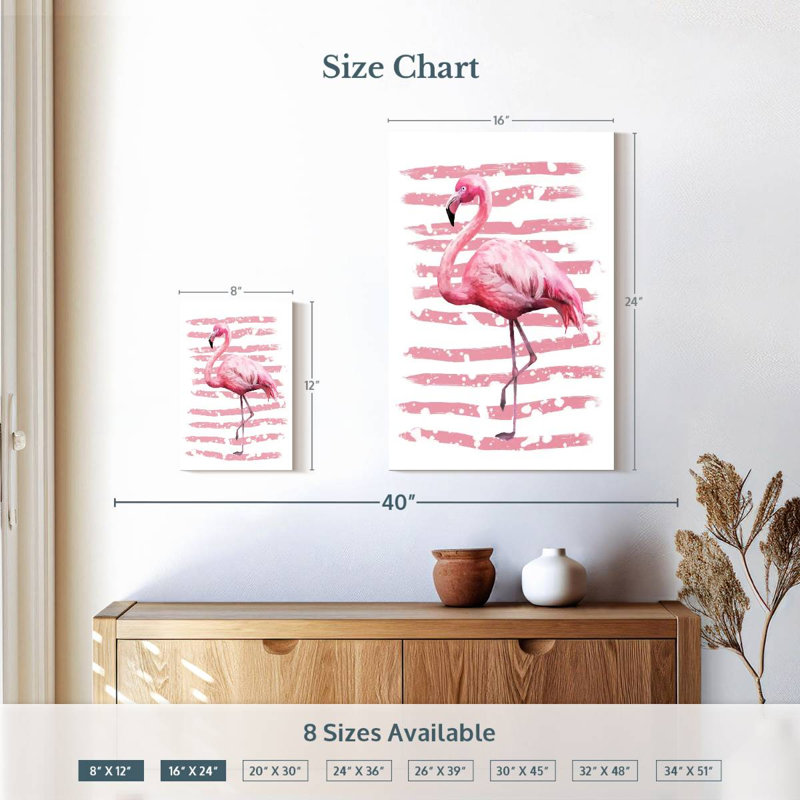 Flamant rose rayé, H 12 po x l 8 po