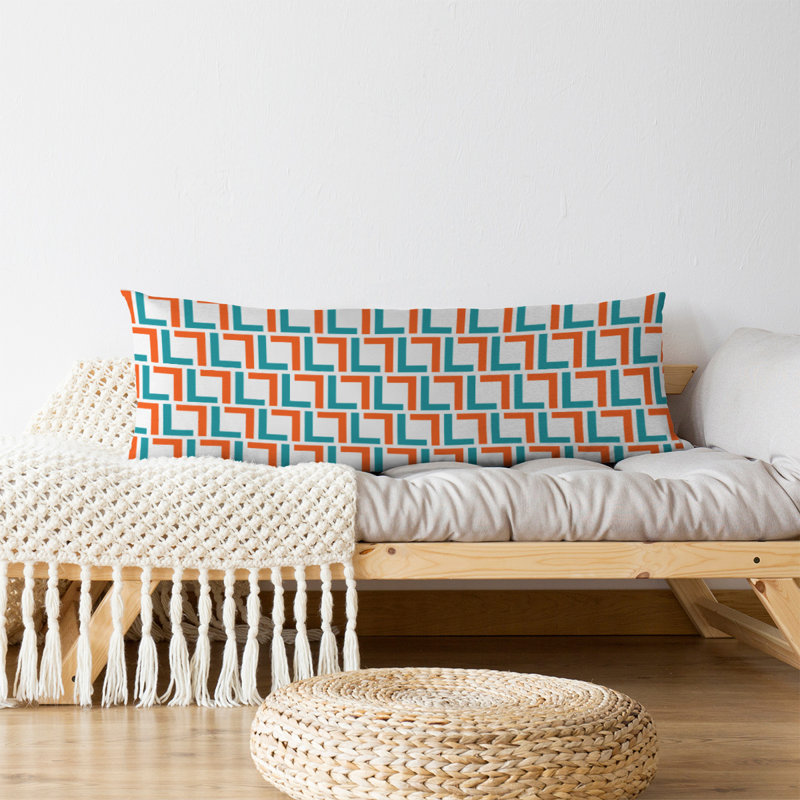 Polyester Medium Pillow, White/Aqua/Orange, Microfiber
