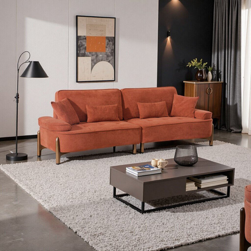 Canapé de 103 pouces à assise profonde avec coussins - canapé en velours rouge brique pour salon, chambre à coucher, appartement, bureau et dortoir