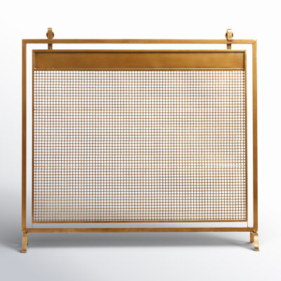 Metal Suspended Grid Single Panel Geometric Fireplace Screen with Bolted Detailing