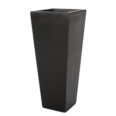 12.64" W X 31.68" H Outdoor Cast Stone Planter, Black - Distinctive Garden Addition Planter 13" 32.5", Patio Decor