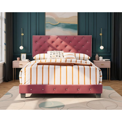 Lit double en velours cerisier Modena