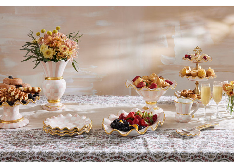 Rosy Check Ceramic Fluted Dessert Plate