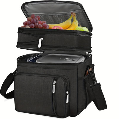 Sac isotherme à double compartiment de 15 L pour pique-nique, étanche et résistant, idéal pour les hommes et les femmes. Parfait pour les pique-niques, la plage, le camping, les voyages et le travail. Couleur : noir.