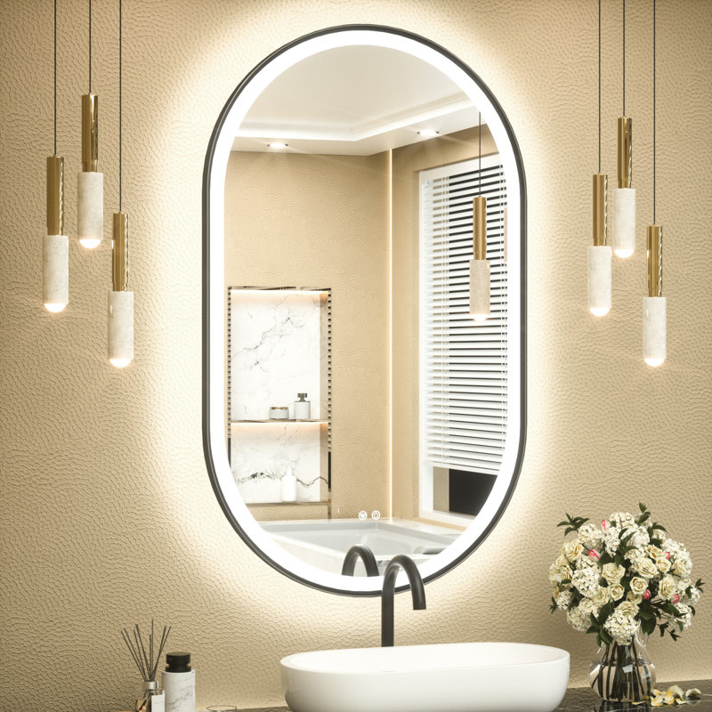 Chavira Oval Anti-Fog LED Vanity Mirror, Matte Black, 40" x 24"