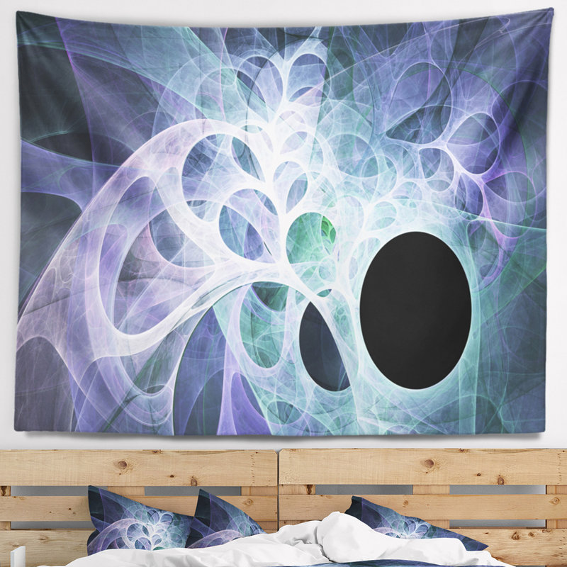 Tapisserie abstraite bleu clair avec ailes d'ange fractal, H 32 po x l 39 po