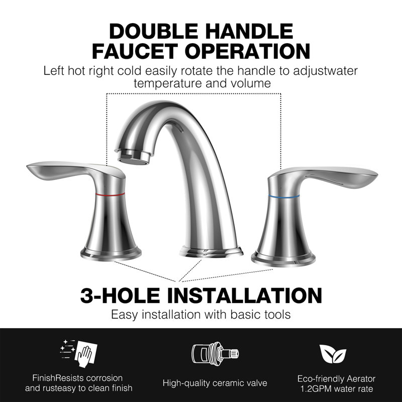 2-Set 8 in Faucets for Sink 3 Holes, Widespread Faucet with Pop Up Drain and cUPC Lead-Free Hose, Brushed Nickel