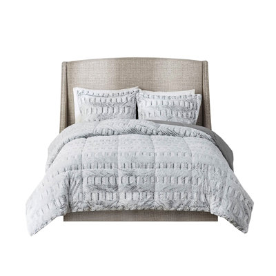 Édredon en fausse fourrure gris double / grand, doux et moelleux, avec des taies décoratives de 2 pouces