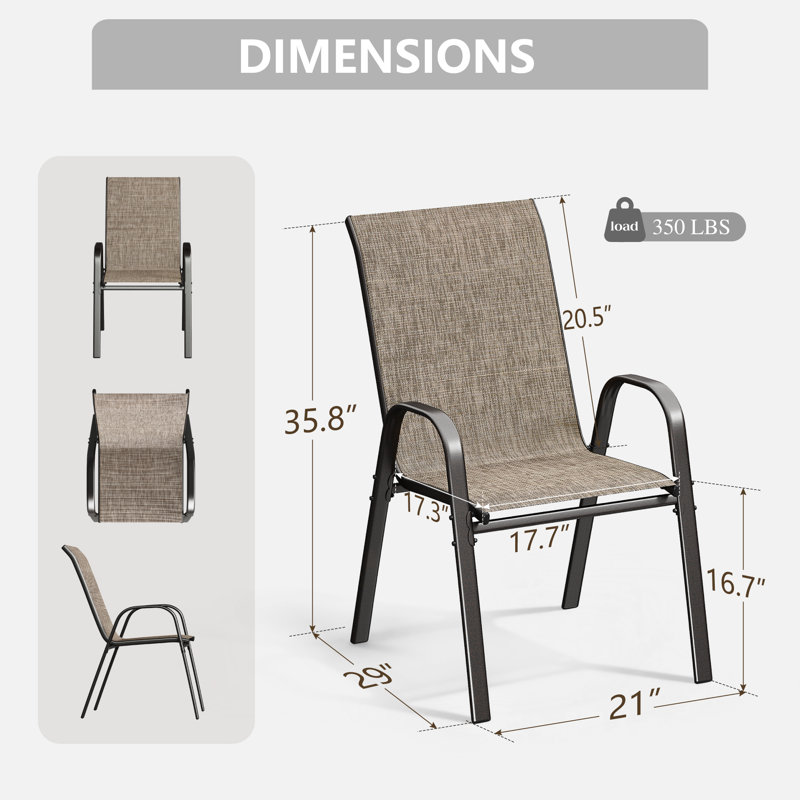 Modern Stackable Outdoor Textilene Patio Dining Sling Armchairs, 4